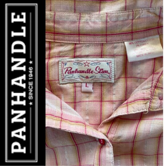 Panhandle Slim Women's Western Shirt Pink Plaid Crystal Detail Size Large - Picture 5 of 7